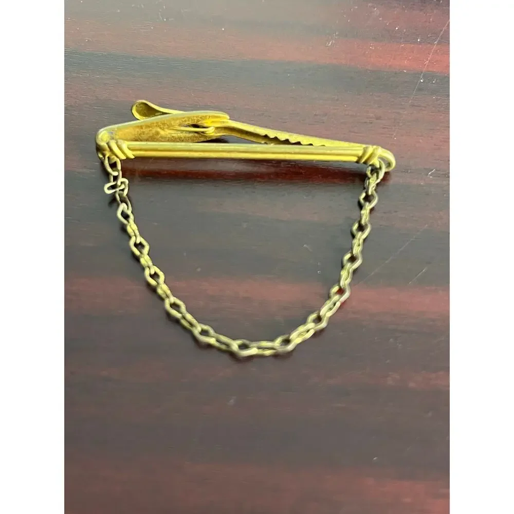 VTG Hickok USA Tie Clip Chain Gold Tone